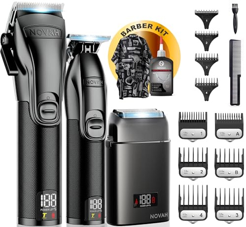 Novah Professional Barber Clippers and Trimmer Set - Foil Shaver Professional Hair Clippers for Men, Mens Cordless Hair Clipper for Barbers Haircut Kit, Fade