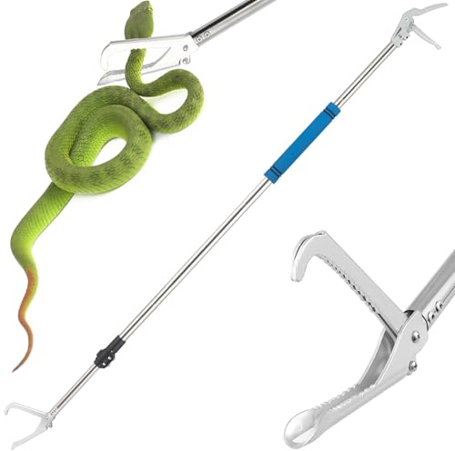 Greeily Snake Grabber Tool, 69 Snake Tongs Long Handle for Rattlesnake Reptile Tongs Heavy Duty Long Catcher Reach Grabber Stainless Steel Materials Sponge Handle Wide Jaw (69 inches)