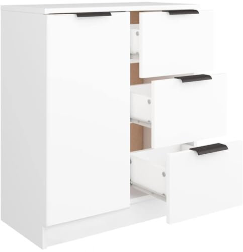 Shally Dogan Credenza in Legno Bianco con 1 Anta 3 Cassetti, Cassettiera Console Salvaspazio, Madia Multiuso Ideale per Ingresso, Soggiorno, Bagno, Ufficio, Maniglie Metallo, 60 x 30 x 70 cm (Bianco)