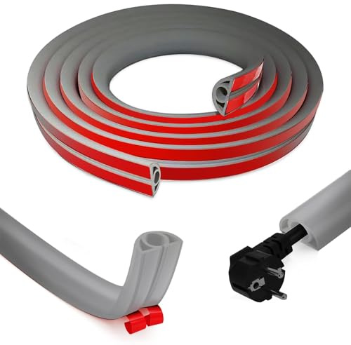 Flexibel kabelkanal golv, 2 cm x 3,0 m kabelkanal självhäftande, kabelfack, kabelbro för strömkabel i hushållet, kabelskydd, kabelskydd, övergångslist, grå