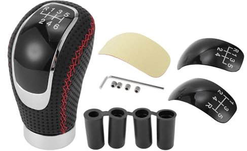 TUCKBOLD Universal Shift Knob, Gear Shifter Knob with 4 Adapter for 6 Speed Manual Transmission Vehicle, 9.5cm, PU Leather, Black Red, 1 Set