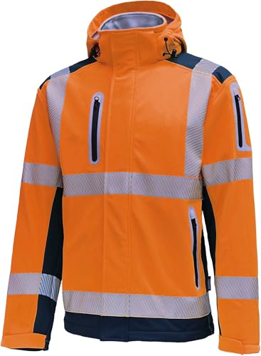 Vizwell Warnschutz Softshelljacke leuchtorange-marine mit Kapuze Gr.5XL vw177t