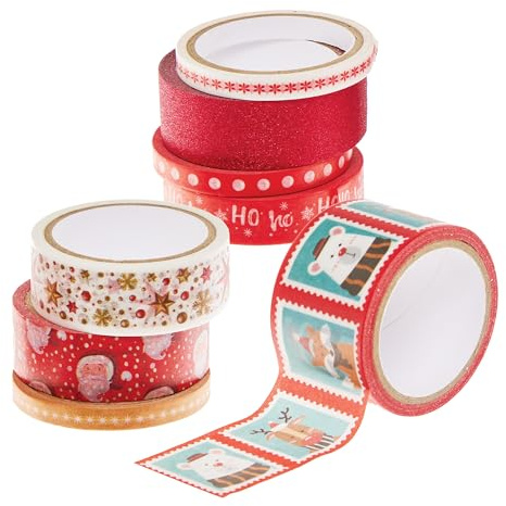 Baker Ross FN353 Nastro Washi natalizio - Confezione da 8, Articoli natalizi per arti e mestieri