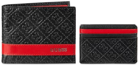 GUESS Cartera Billetera para Hombre con Tarjetero, Negro/Rojo, Talla única, Negro/Rojo, Talla única, Billetera con Tarjetero