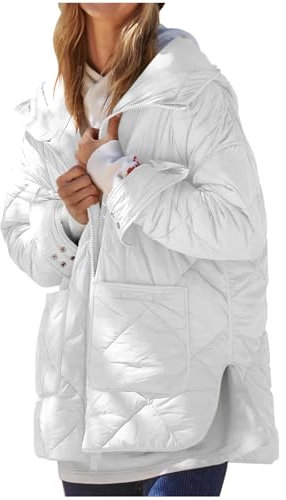 KOG Winterjacke Damen Daunenmantel Warmes Daunenjacken Baumwolle Fahrradmantel Oberteile übergangsjacke Sale Damen Hemdjacke Winter Kapuzenmantel Frau Vliesjacke Amazon - prime Weiß XXL