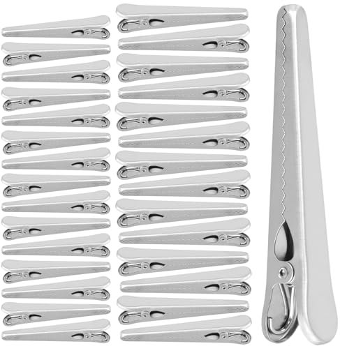 NGOSUET Lot de 30 Pince Sachet Alimentaire Inox, Pince Fermeture Sachet 8 cm /11,5 cm, Pince Crocodile Argenté pour Sacs Alimentaires, Sacs à Café, Pain