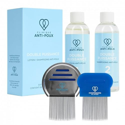 Nouveau produit; Double puissance avec deux peignes à poux - shampoing et lotion anti-poux de qualité - de la clinique - poux de tête et lentes
