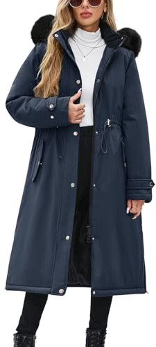 Yuson Girl Cappotto Donna Invernale Lungo Foderato Giubbotto in Pile Caldo Ispessito Cappotto Autunno Invernali Antivento Giacca Imbottito Elegante Parka con Cappuccio e Coulisse(Blu navy, L)