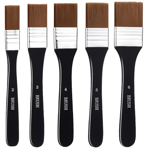 Lot de 5 pinceaux plats larges pour peinture acrylique, peinture acrylique, peinture à l'huile, peinture sur toile, peinture à l'acrylique, peinture à l'huile, application de gesso, aquarelle, vernis