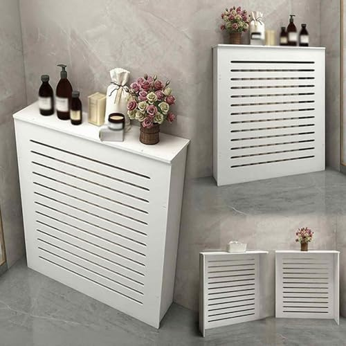 GBPLDMAQ Cubre Radiadores Blanco con Rejilla de Lamas, Cubierta Radiador para Sala de Estar y Baño, Organizador Portátil de Madera con Diseño de Almacenamiento Protector(60x60x15cm/24x24x6in)