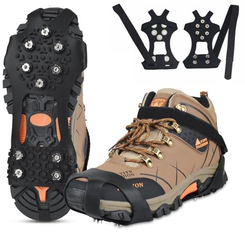 Ice Grips for Shoes and Boots, Xndryan Crampons Ice Cleats for Boots Anti Slip Shoe Grips Silicone Stainless Steel Ice Grippers Shoe Spikes for Walking Fishing Hiking Climbing(L)