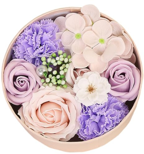 OPVXZAD Caja de ramo de flores de jabón, juego de regalo de jabón de rosas moradas hecho a mano, lujoso arreglo floral falso para ocasiones románticas, San Valentín, aniversario, Navidad, Día de la