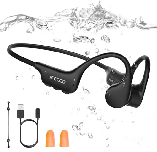 IFECCO Cuffie Conduzione Ossea Nuoto - IP68 Impermeabili Auricolari Subacquee per Piscina Bluetooth 6.0 con Lettore MP3 da 8G,Wireless Auricolari per Nuoto Ciclismo Corsa
