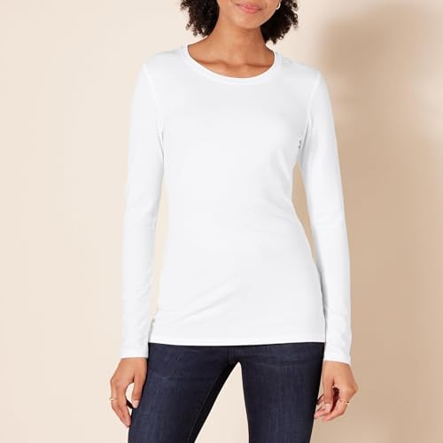 Amazon Essentials Women's Classic-Fit Long-Sleeve Crewneck T-Shirt (Available in Plus Size), White, Large