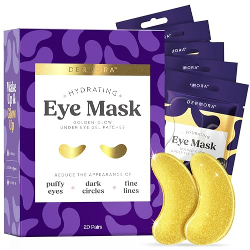 DERMORA Golden Glow Under Eye Patches | Rejuvenating Treatment | Dark Circles, Puffy Eyes, Refreshing, Revitalizing, Travel, Wrinkles | 20 Pairs Eye Gels