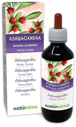 Ashwagandha o Ginseng indio (Withania somnifera) raíces Tintura Madre sin alcohol Naturalma - Extracto líquido gotas 200 ml - Complemento alimenticio - Vegano