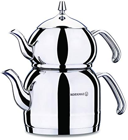 Korkmaz A221 Efendi Théière turque Caydanlik Teapot 18/10 Cr, Ni inoxydable à induction