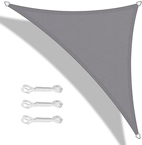 Teynewer Sun Shade Sail Triangle 3x3x3m Waterproof Shade Sail for Outdoor Garden Patio Party 98% UV Block Sunscreen Awning Canopy Sunsail with Free Rope, Light Grey
