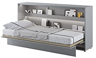 Arthauss BC-06 Horizontal Wall Bed Concept 90cm Grey Matt - Hidden Cabinet Bed with Fold Down Feature - Multifunctional Murphy Bed with Shelves
