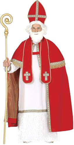 FIESTAS GUIRCA | Disfraz de San Nicolás Adulto (54-56/XL) - Túnica, Capa, Bufanda y Gorro - Disfraces de Navidad y Fiestas de Invierno para Hombres - Ideal para Celebraciones Navideñas - Blanco y Rojo