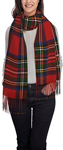 ANGYANG Bufanda cálida, tela escocesa escocesa, colores clásicos, Royal Stewart Tartan, chales grandes de Cachemira suave para mujer, estola ligera, 192x75 cm