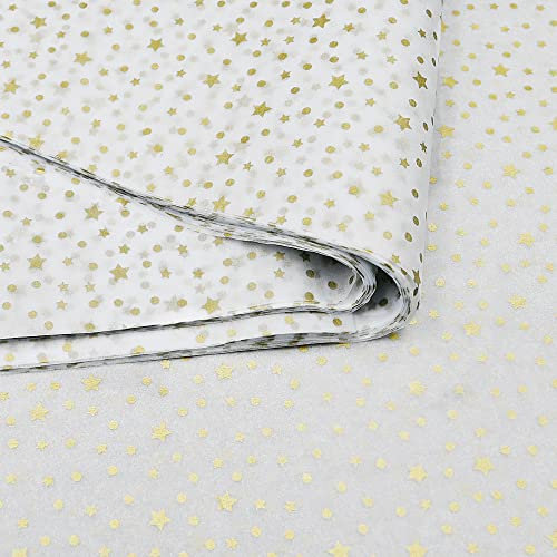 50pcs 50 * 35cm Gold Star White Tissue Paper,50 * 35cm Wrapping Paper Bulk for Christmas Wedding Birthday DIY Gift Decorations