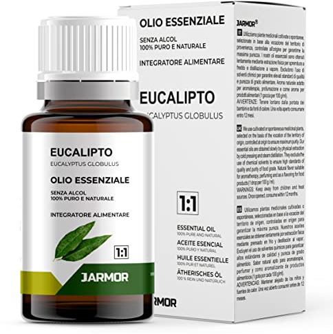 Olio Essenziale di Eucalipto Puro 10ml - 100% Naturale, Integratore Alimentare, Per Aromaterapia, Balsamico, Espettorante e Antibatterico, Per Diffusore e Gola (EUCALIPTO)