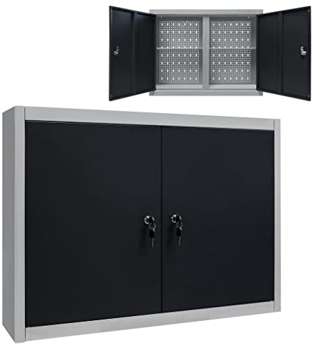 INLIFE Armario para herramientas de pared, estilo industrial, metal gris y negro, 10,5 kg, 145365