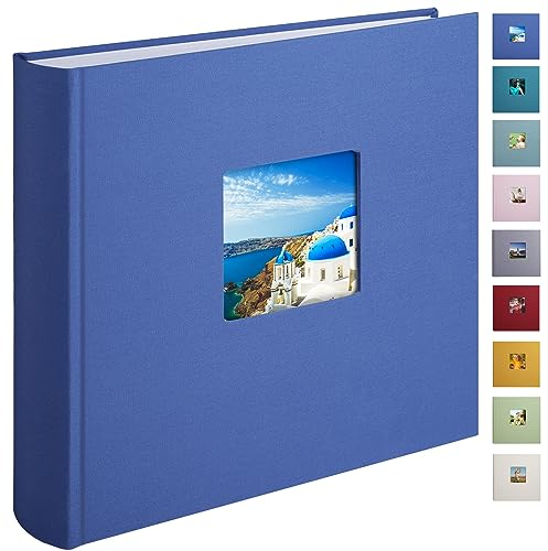 1DOT2 Leinen Fotoalbum, Fotobuch zum Selbstgestalten und Einkleben (30x30 cm, 120 Seiten, Blau)