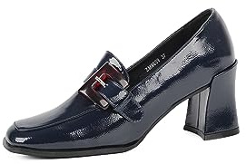 QUEEN HELENA Mocassini con Tacco Francesine Casual Eleganti Donna ZM9509 (Blu, Sistema Taglie Calzature EU, Adulto, Donna, Numero, Media, 36)