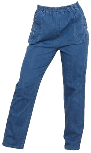 Cherry Berry Ladies Trousers Full Length Mom Jeans for Women UK Full Elasticated Waist Pants for Women's Casual Wear Stretchy and Comfy Straight Fit Womens Jeans Denim