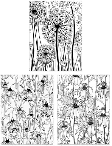 Artery8 Set of 3 Elegant Fritillaria and Allium Black and White Flowers Artwork Wildflower Unframed Wall Art Living Room Poster Prints Pack
