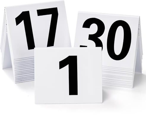 Okllen Set of 30 Table Order Numbers 1-30, Double Sided Acrylic Restaurant Tent Table Holders Reception Number Stands Signs for Food Service, Banquets, Seating Cafes, Black and White, 3.5x2.3x3