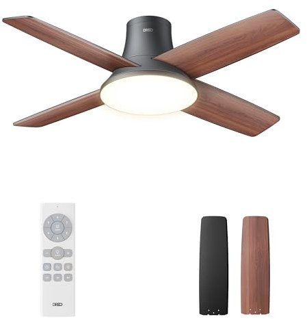 Dreo ventilateur de plafond silencieux avec lumière LED, 112cm, réversible, 5CCT, 6 vitesses, facile à installer, minuterie, montage en surface, télécommande, noir