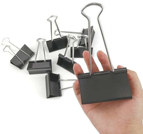 3-Inch Extra-Large DSTELIN Binder Clips - Heavy-Duty Black Paper Clamps, 75mm Width, 8-Count Set for Office Organization