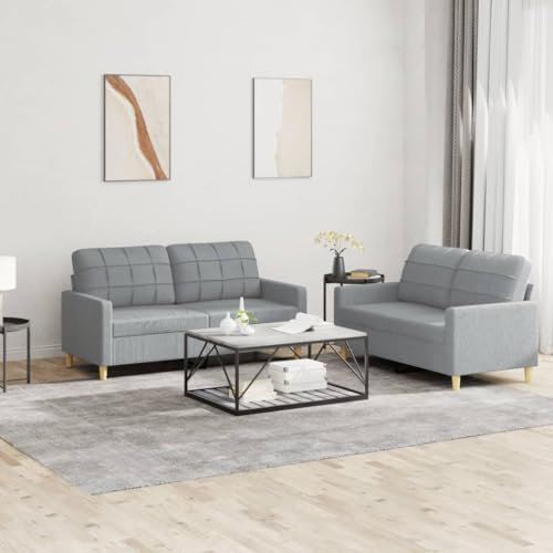 ShGaxin Sofaset med kuddar 2 stycken ljusgrått tyg, vardagsrumssoffor, hemsoffa, vardagsrumsmöbler, relaxsoffa, modern soffa - 3201274