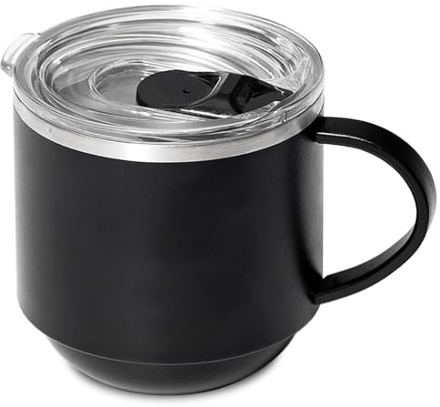 Klaraber isolerad kaffemugg, termisk mugg med handtag, isolerad campingmugg med lock, dubbelvägg rostfritt stål ölmugg, spillsäker, återanvändbar, 330 ml/32 dl (svart)