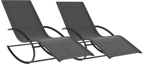 IDMarket - Lot de 2 chaises Longues - transat de Jardin à Bascule Malawi Gris Anthracite et Toile Grise