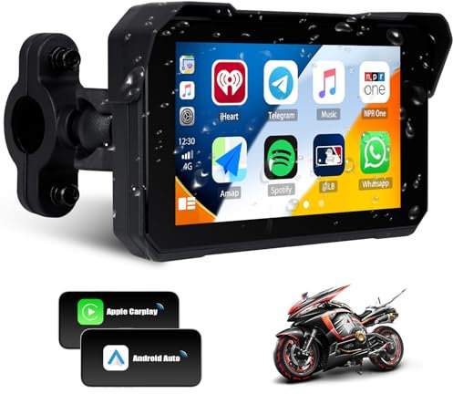 SIXTOP Motorcycle CarPlay Screen with Wireless Apple Car Play Android Auto, 5 Waterproof Touch Screen Car Stereo for Motorbike Moto, Dual Bluetooth, Siri Voice Control