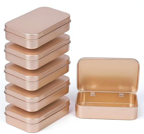 Forever bene 6-Piece Rose Gold Hinged Metal Tins, 9.5 cm x 6 cm x 2.2 cm | Attached lids keep each tin together while sorting craft findings, sewing notions, office pieces and small hardware