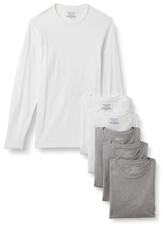 Amazon Essentials Men's Vests - Slim-Fit Cotton Crew Neck, Short and Long Sleeve T Shirt, Pack of 6, Undershirt and Vests for Men