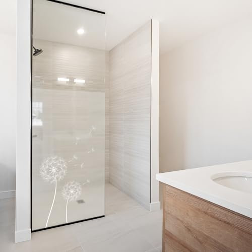 yabaduu Film adhésif pour cabine de douche, motif pissenlit, pour porte de douche, en verre dépoli, motif de fleur, imperméable, film décoratif YX001-05 (blanc, 100 x 100 cm)