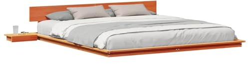 vidaXL Struttura del letto Marrone 200 x 200 cm legno, Set up letto moderno, struttura rettangolare con tavolino, arredo minimalista per vivere con stile