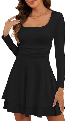 CheChury Abito Elegante Donna Vestito da Sera Maniche Lunghe Abito Corto Mini Vestiti Sexy Donna Vita Alta Abiti Cocktail Vestito Cerimonia per Capodanno Vestiti da Ballo Linea Casual Discoteca Party