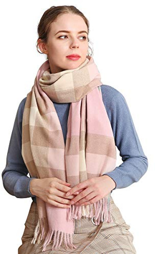 LumiSyne Invierno Premium Bufanda De Lana a Cuadros Con Borla Para Mujer Hombre Tartán De Gran Tamaño Textura De Cachemira Fulares Chequeado Clásico Suave y Engrosada Chales Estola
