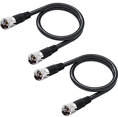 RFAdapter RG8x Coax Cable, 2 Pack 2ft CB Jumper Cable PL259 UHF Connector 50 ohm Low Loss for Ham Radio, Antenna Analyzer, Dummy Load and SWR Meter