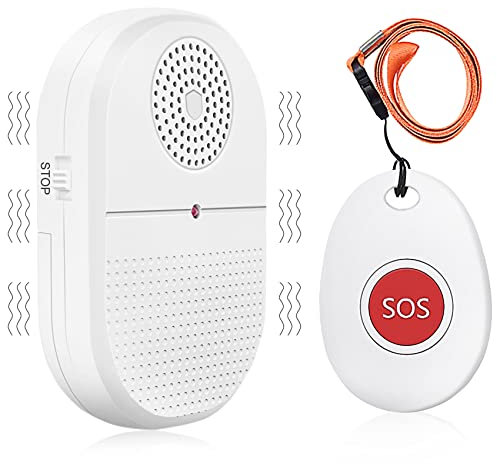 DAYTECH Allarme personale per anziani, senza fili, portatile, a vibrazione, badante Pager, allarme panico, portata 91,4 m, pulsante di chiamata di emergenza per paziente, con 1 ricevitore di