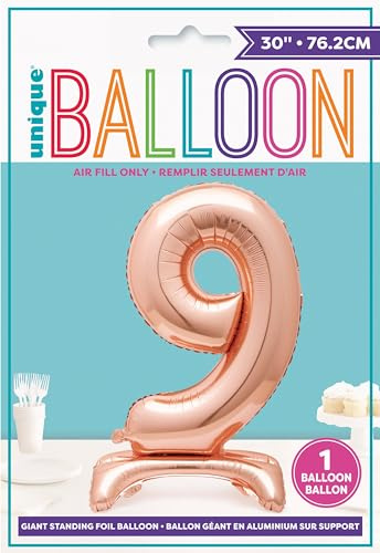 9 - Shaped Rose Gold Foil Balloon (76cm) - Stunning Free-Standing Party Decor - Perfect for Memorable Milestone Events - 1 Pc
