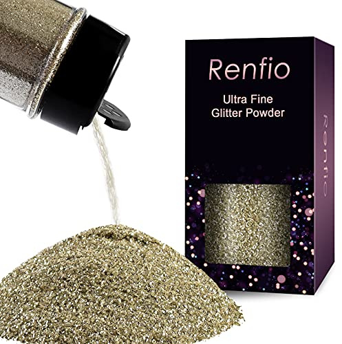 Renfio Ultra Fine Glitter Powder 2.11 Oz (60g) Metallic Resin Glitter Flakes Crafts Sequins Epoxy Chips Flakes for Tumblers Slime Painting Arts Nail Holiday Decoration - Champagne Silver
