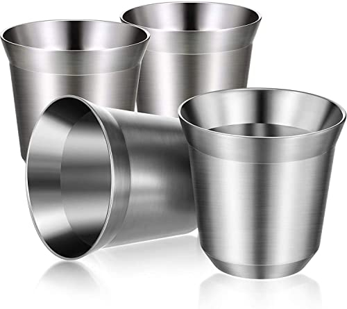 Lot de 4 tasses à expresso en acier inoxydable - 80 ml - Double paroi isolée - Résistantes à la chaleur - Incassables - Sans pied - Pour intérieur ou extérieur - Pour événements en intérieur ou en